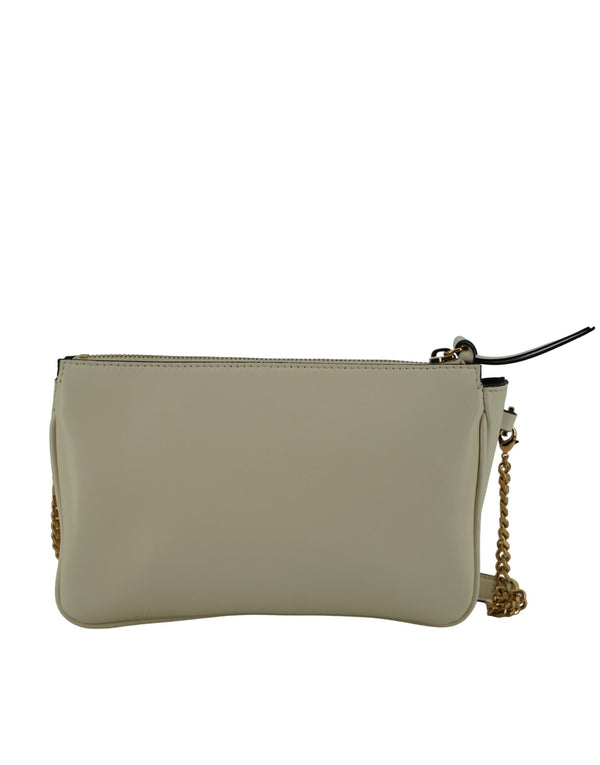 Elegant White Lamb Leather Crossbody Pouch Versace