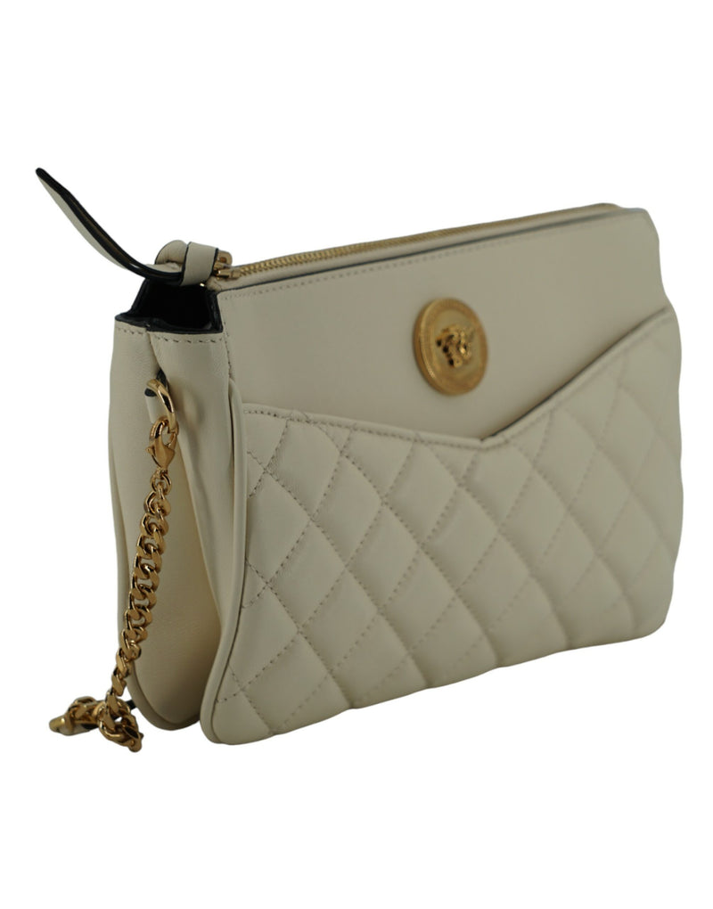 Elegant White Lamb Leather Crossbody Pouch Versace