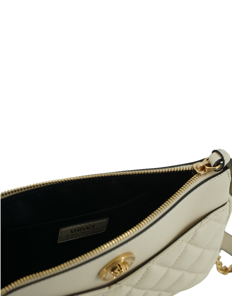 Elegant White Lamb Leather Crossbody Pouch Versace