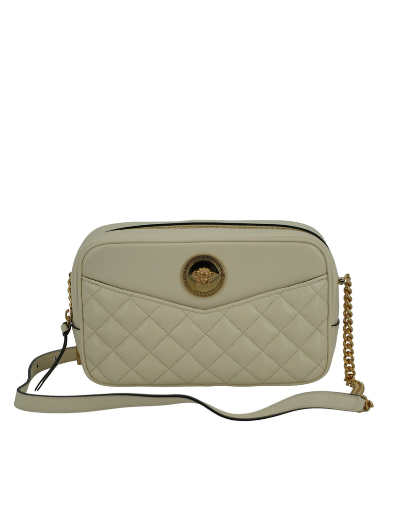 Elegant White Leather Camera Shoulder Bag Versace