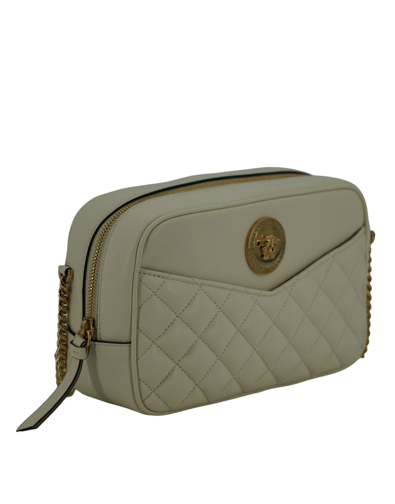 Elegant White Leather Camera Shoulder Bag Versace