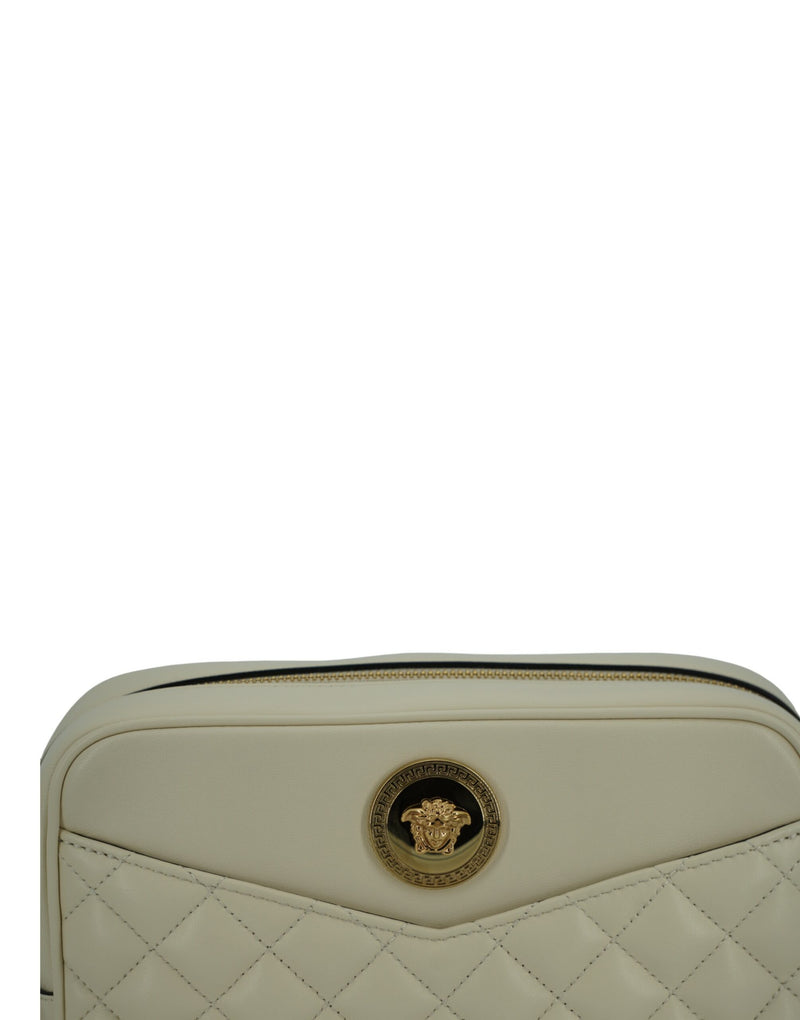 Elegant White Leather Camera Shoulder Bag Versace