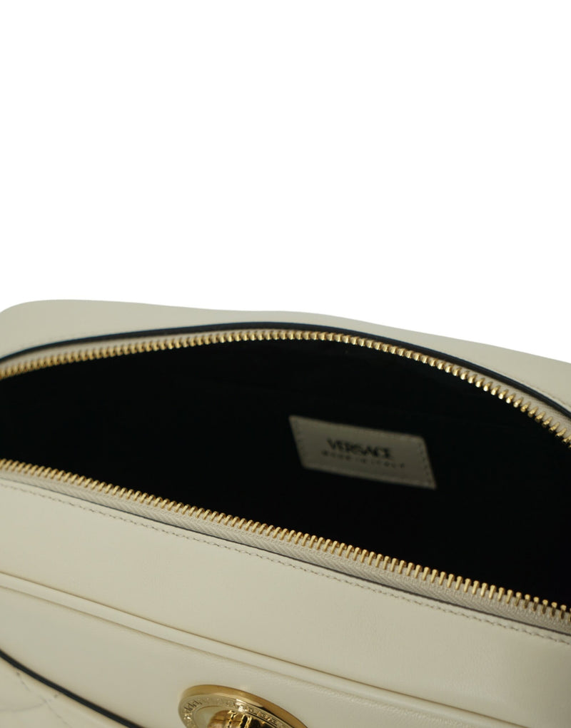 Elegant White Leather Camera Shoulder Bag Versace