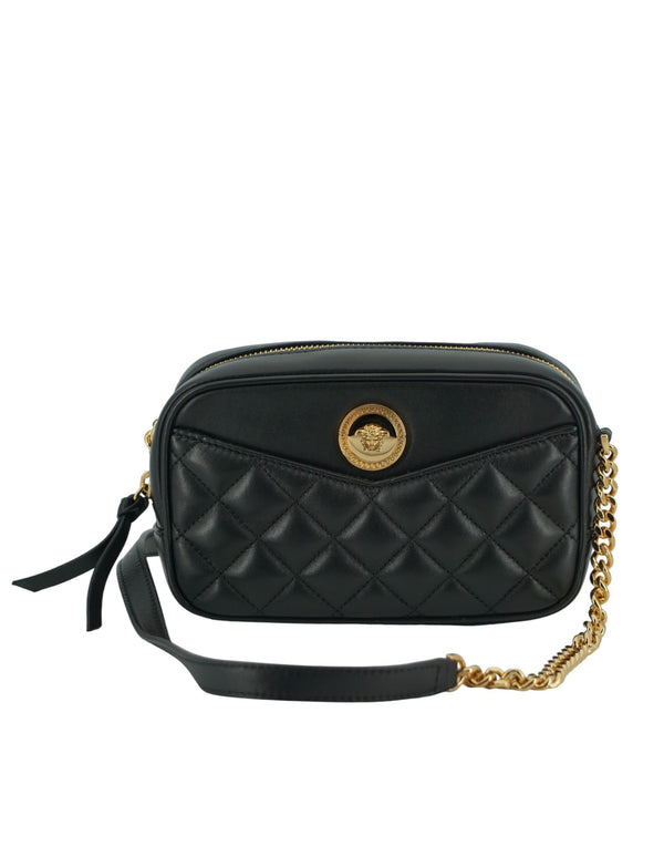 Elegant Small Black Leather Crossbody Bag Versace