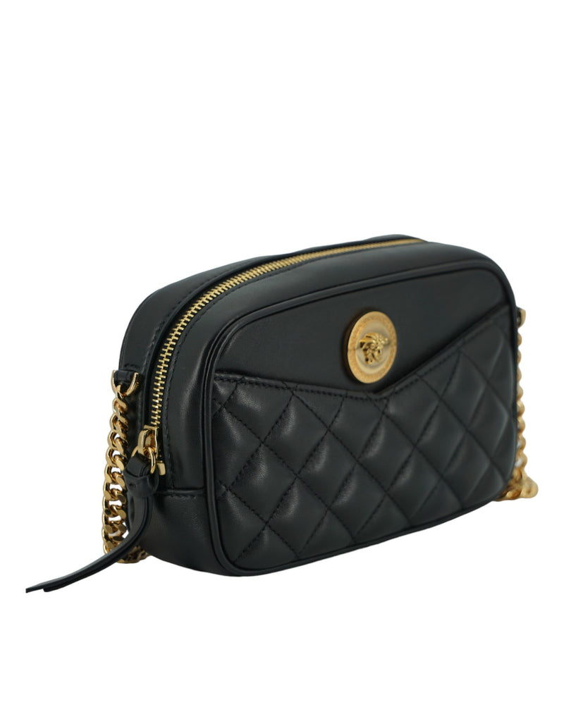 Elegant Small Black Leather Crossbody Bag Versace