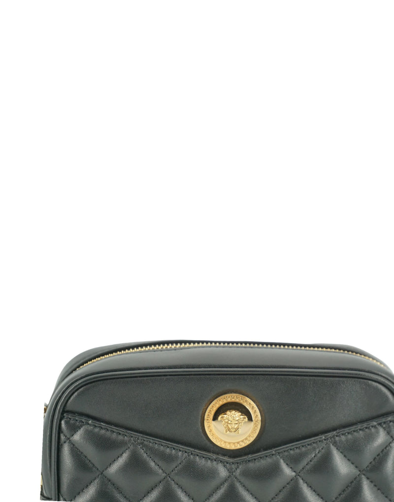 Elegant Small Black Leather Crossbody Bag Versace