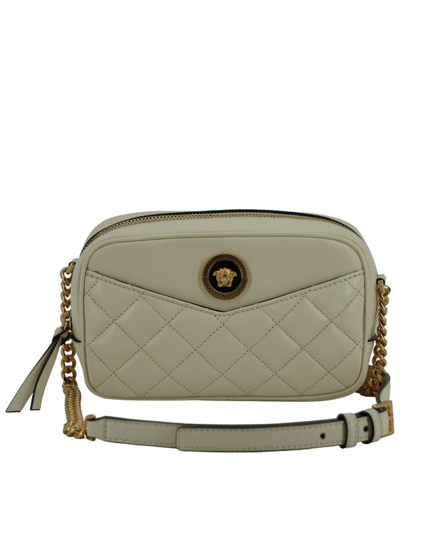 Elegant White Lamb Leather Camera Bag Versace