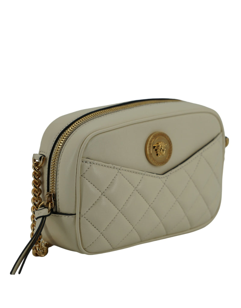 Elegant White Lamb Leather Camera Bag Versace