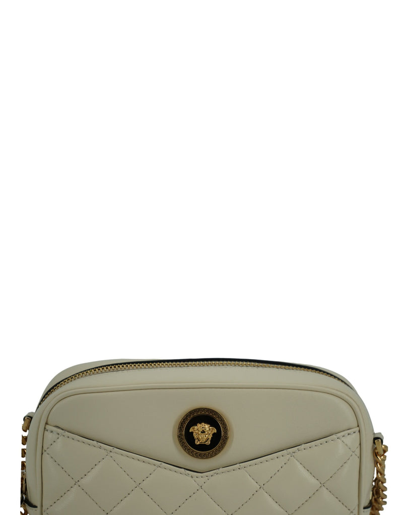 Elegant White Lamb Leather Camera Bag Versace