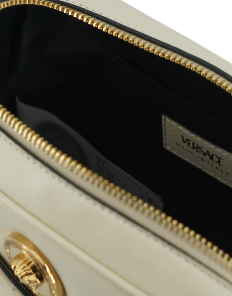 Elegant White Lamb Leather Camera Bag Versace