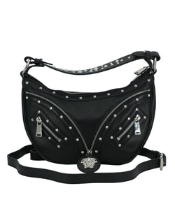 Elegant Black Leather Hobo Shoulder Bag Versace