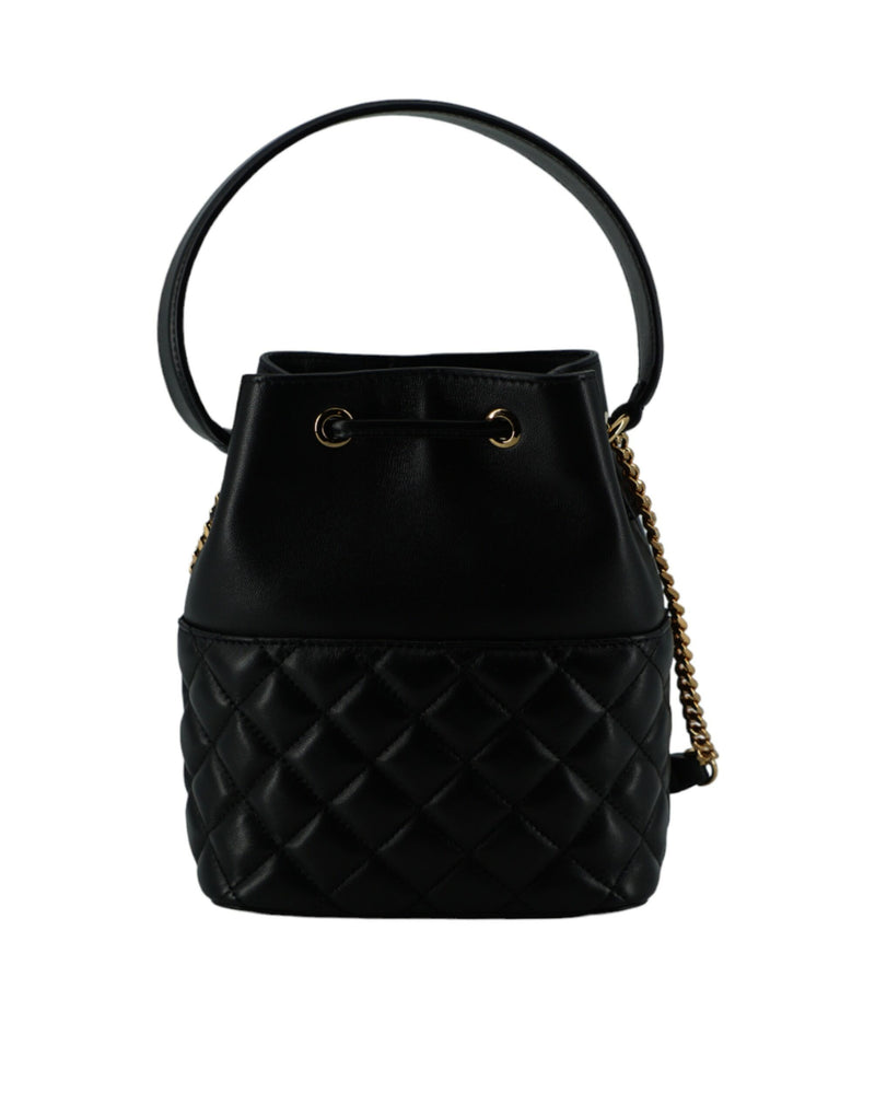 Elegant Black Leather Bucket Shoulder Bag Versace