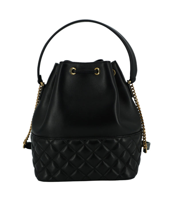 Elegant Black Leather Medusa Bucket Shoulder Bag Versace