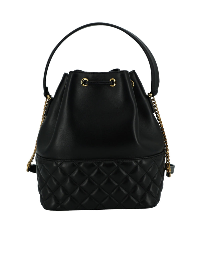 Elegant Black Leather Medusa Bucket Shoulder Bag Versace