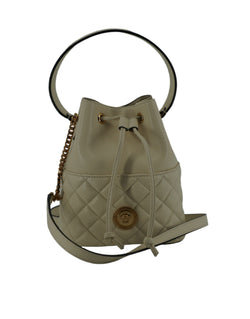 Elegant Small White Leather Bucket Shoulder Bag Versace