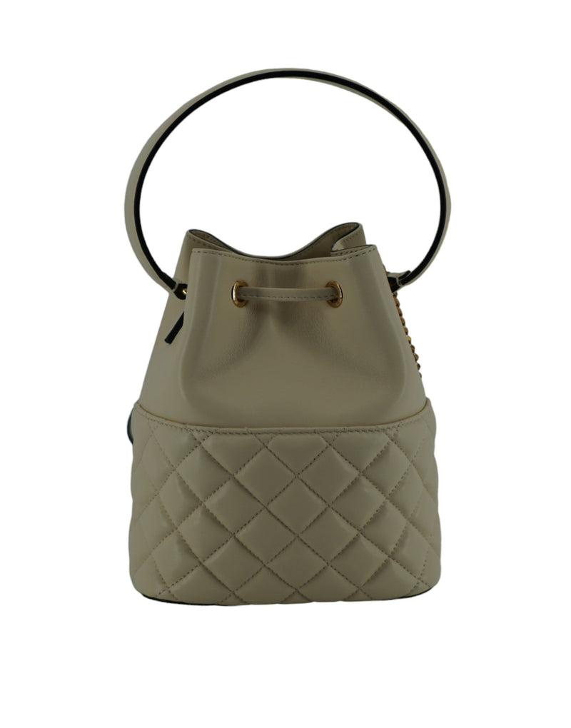 Elegant Small White Leather Bucket Shoulder Bag Versace