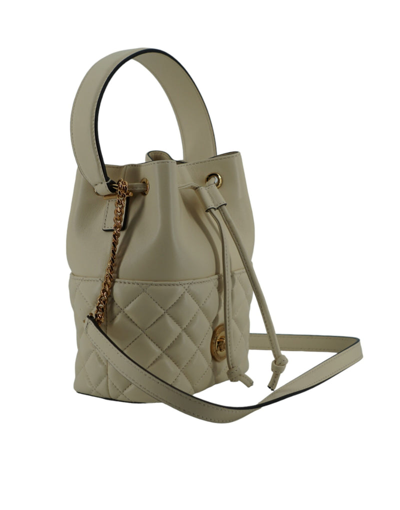 Elegant Small White Leather Bucket Shoulder Bag Versace