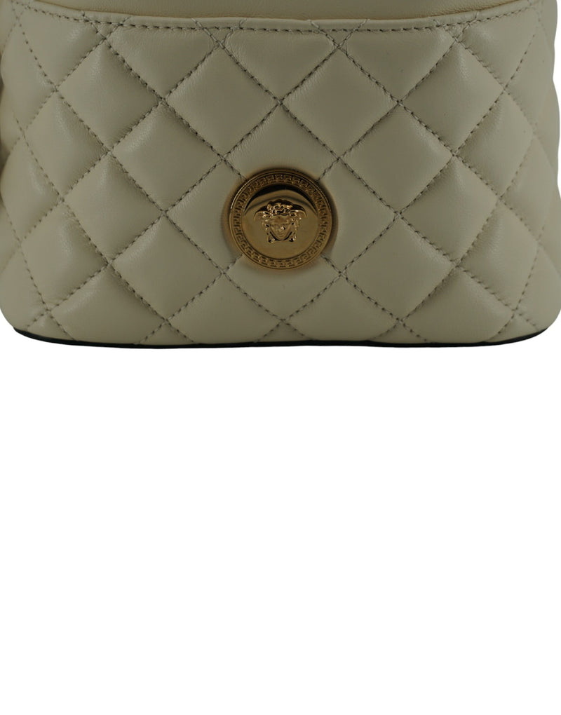 Elegant Small White Leather Bucket Shoulder Bag Versace