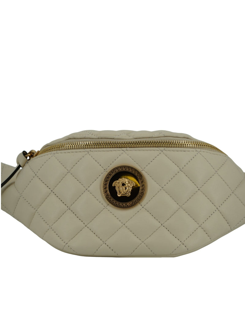 Elegant White Lamb Leather Belt Bag Versace