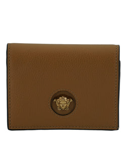 Elegant Compact Leather Wallet in Brown Versace