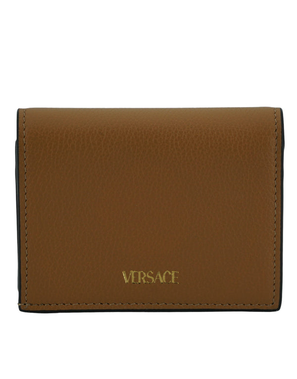 Elegant Compact Leather Wallet in Brown Versace