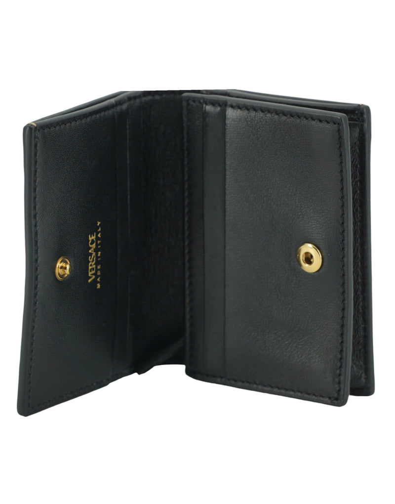 Elegant Compact Leather Wallet in Brown Versace