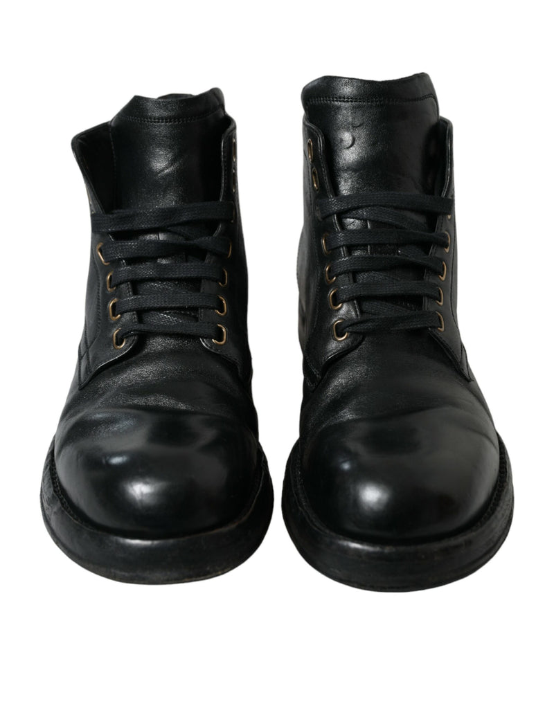 Elegant Black Horse Leather Ankle Boots Dolce & Gabbana