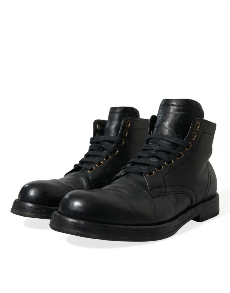 Elegant Black Horse Leather Ankle Boots Dolce & Gabbana