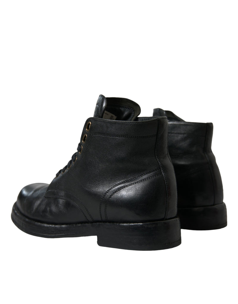 Elegant Black Horse Leather Ankle Boots Dolce & Gabbana