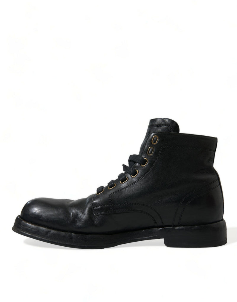 Elegant Black Horse Leather Ankle Boots Dolce & Gabbana