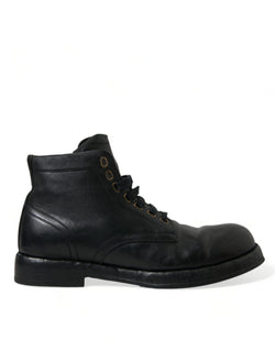 Elegant Black Horse Leather Ankle Boots Dolce & Gabbana