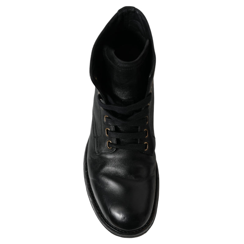 Elegant Black Horse Leather Ankle Boots Dolce & Gabbana