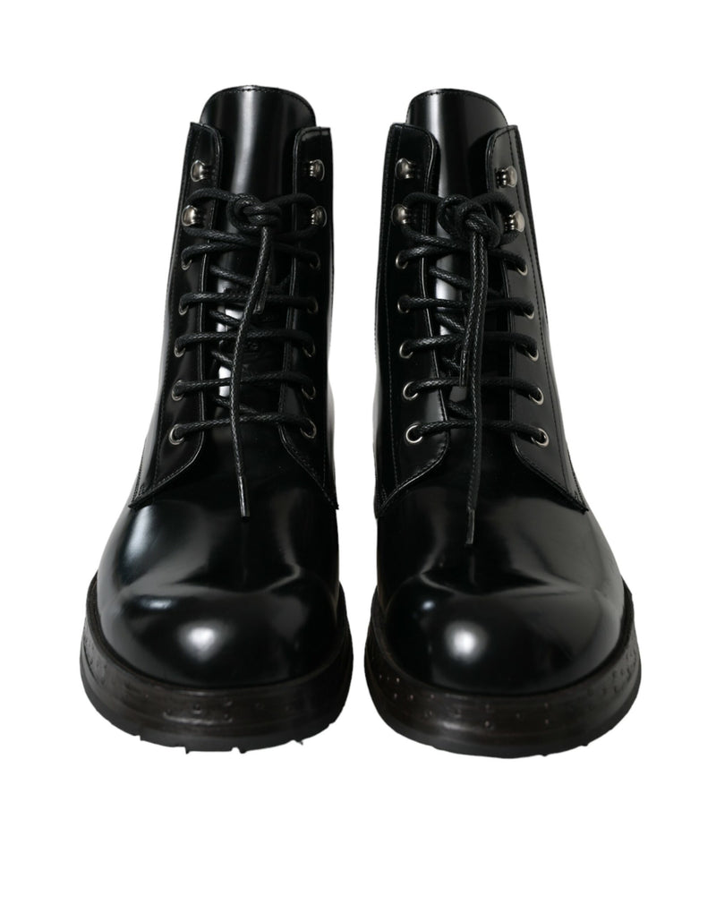 Elegant Black Leather Mid Calf Men's Boots Dolce & Gabbana