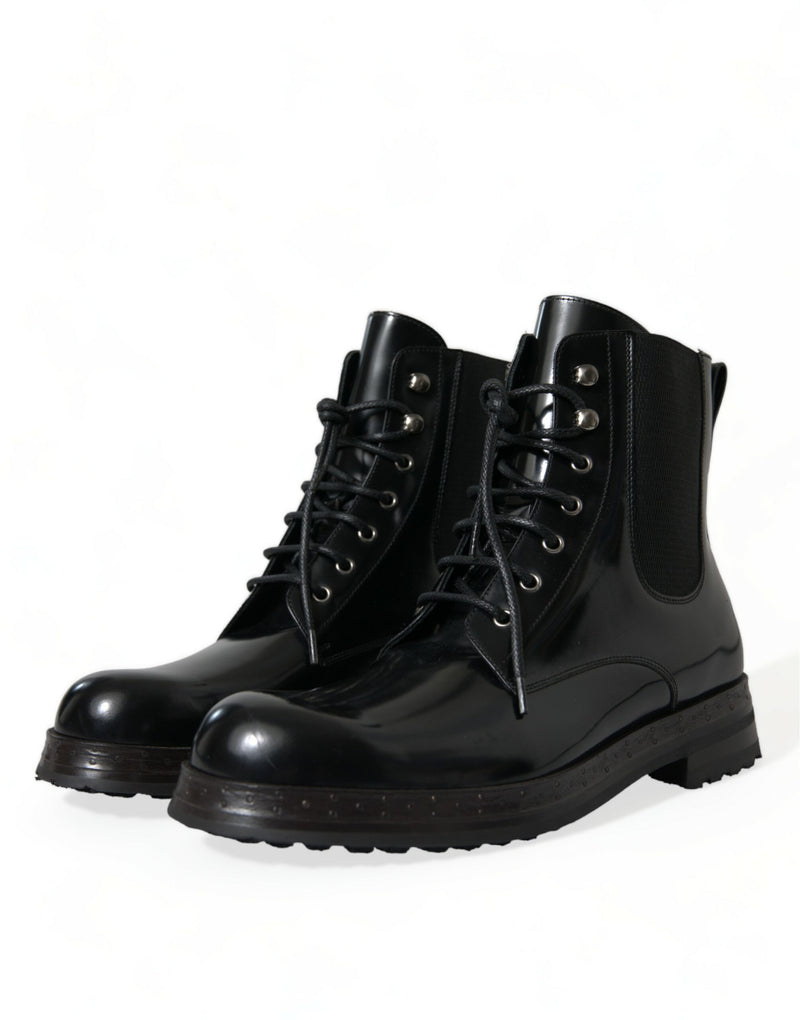 Elegant Black Leather Mid Calf Men's Boots Dolce & Gabbana