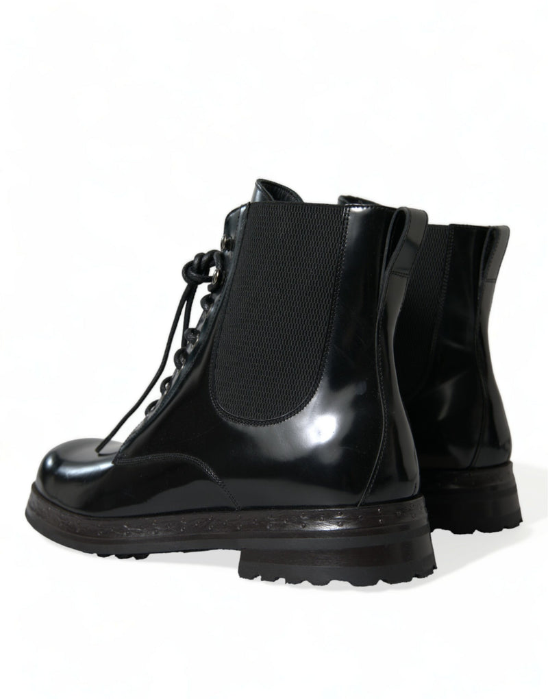 Elegant Black Leather Mid Calf Men's Boots Dolce & Gabbana