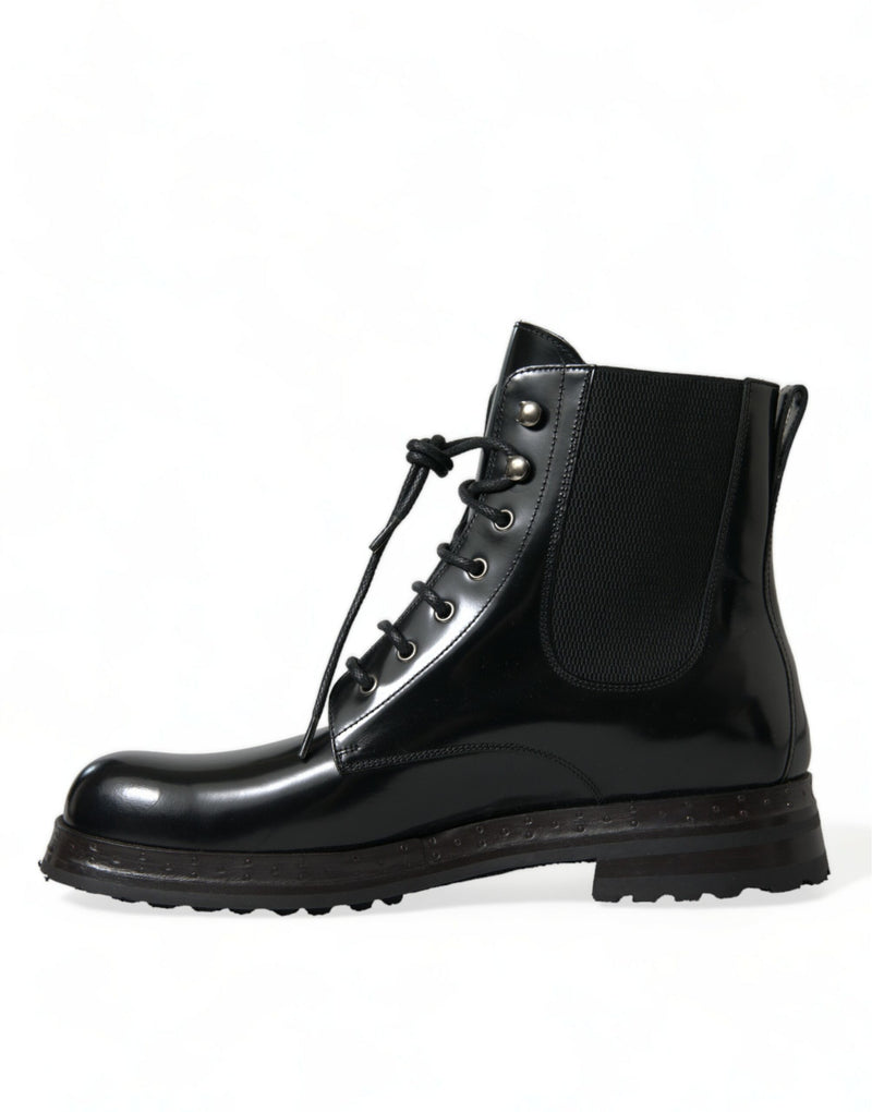 Elegant Black Leather Mid Calf Men's Boots Dolce & Gabbana