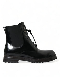 Elegant Black Leather Mid Calf Men's Boots Dolce & Gabbana