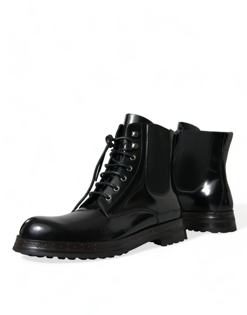 Elegant Black Leather Mid Calf Men's Boots Dolce & Gabbana