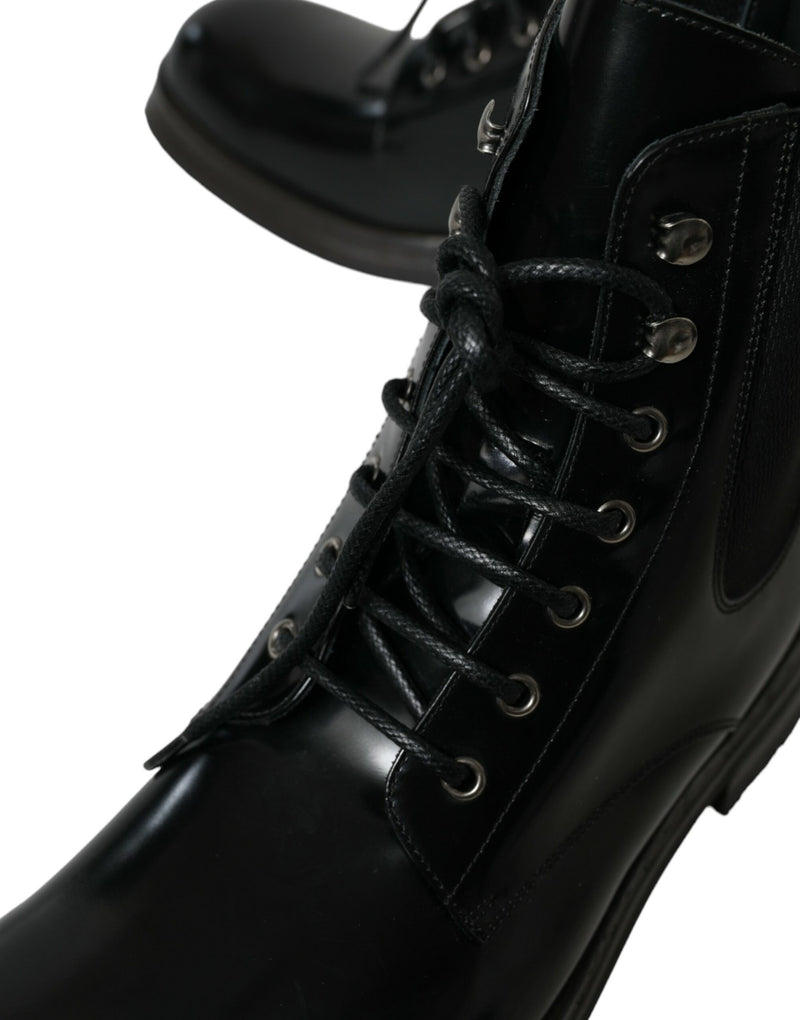 Elegant Black Leather Mid Calf Men's Boots Dolce & Gabbana