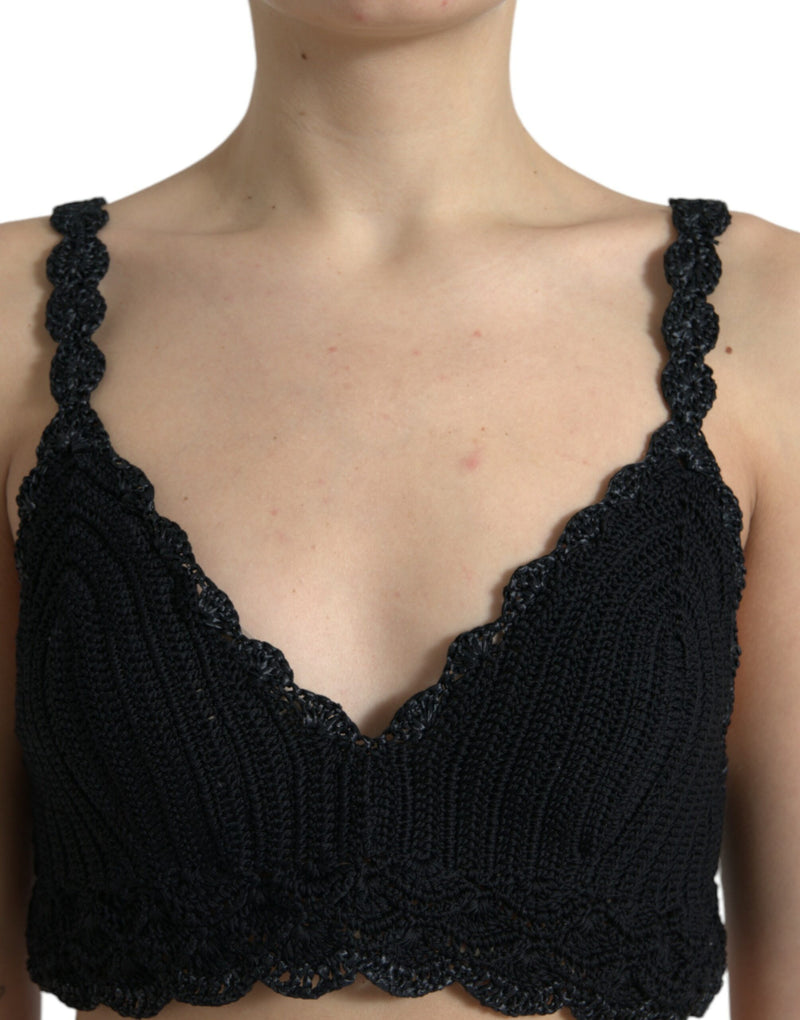 Elegant Black Crochet Corset Top Dolce & Gabbana