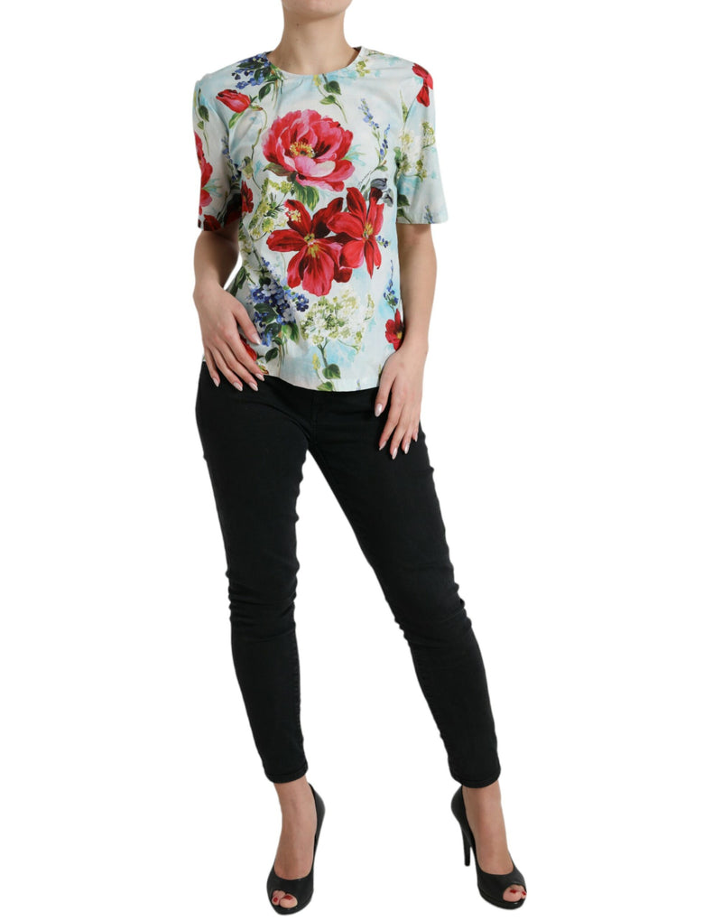 Chic Floral Round Neck Cotton Top Dolce & Gabbana