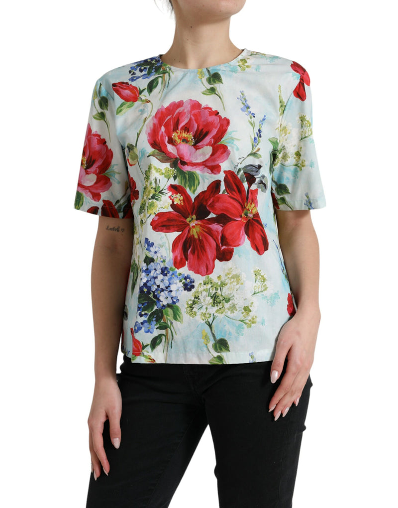 Chic Floral Round Neck Cotton Top Dolce & Gabbana