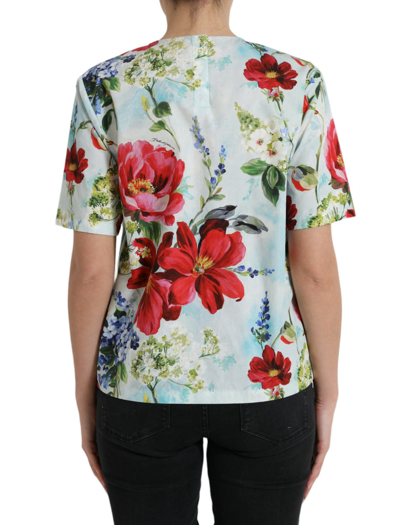 Chic Floral Round Neck Cotton Top Dolce & Gabbana