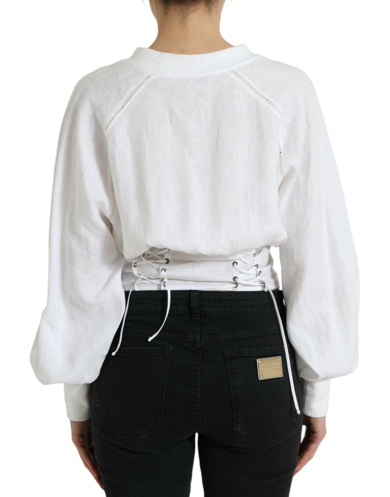 Elegant White Lace-Up Corset Cropped Top Dolce & Gabbana