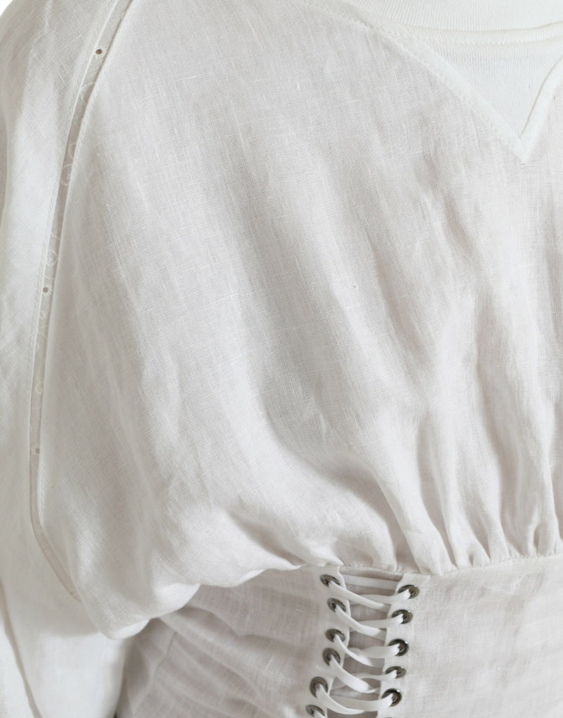 Elegant White Lace-Up Corset Cropped Top Dolce & Gabbana