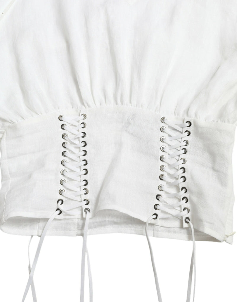 Elegant White Lace-Up Corset Cropped Top Dolce & Gabbana