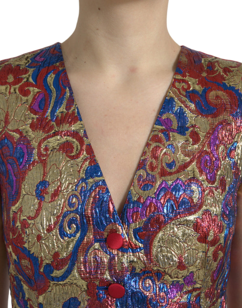 Multicolor Floral Print Jacquard Waistcoat Vest Dolce & Gabbana