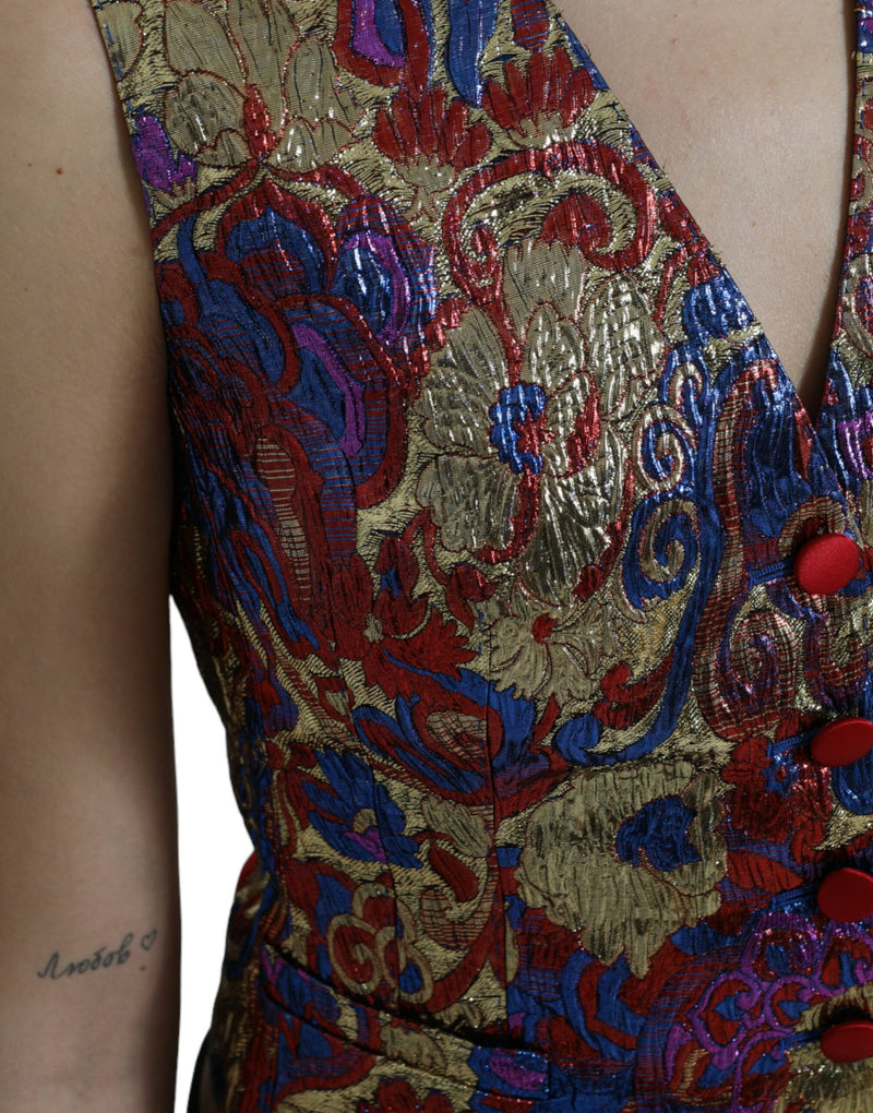 Multicolor Floral Print Jacquard Waistcoat Vest Dolce & Gabbana