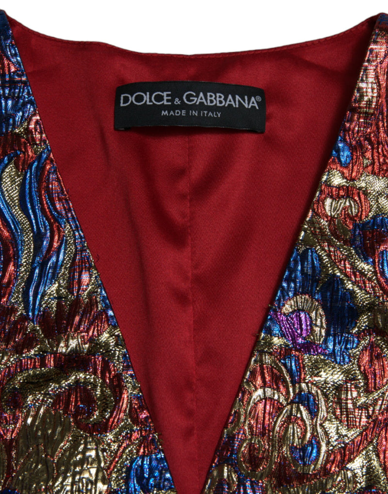 Multicolor Floral Print Jacquard Waistcoat Vest Dolce & Gabbana