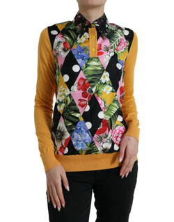 Elegant Patchwork Henley Silk Blend Sweater Dolce & Gabbana